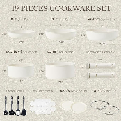 CAROTE 19pcs Pots and Pans Set, Nonstick Cookware Set Detachable Handle, Induction Kitchen Cookware Sets Non Stick with Removable Handle, RV Cookware Set, Oven Safe - Image 2