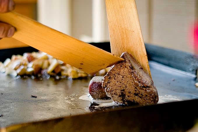 Earlywood 13 inch Handmade Wood Cooking Utensil for Kitchen, Multi-Purpose Scraper and Egg Turner, Cast Iron Scraper and Saute Spatula - Made in USA - Jatoba