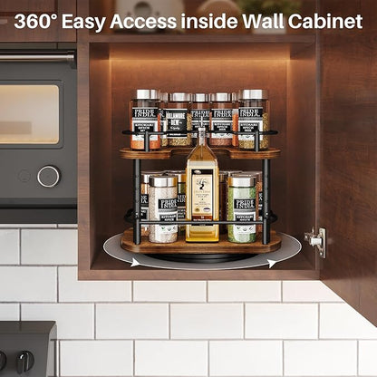 Lazy Susan Organizer Spice Rack - Spice Organization for Cabinet Height Adjustable Rotating Lazy Turntable, Pantry Kitchen Wood Revolving Seasoning Organizer (Vintage, 9 Inch) - Image 8