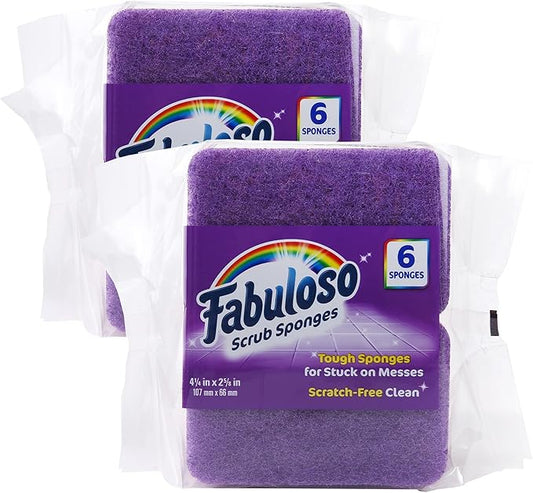 Fabuloso Scratch-Free Kitchen Dish Sponges, Purple Cellulose Scrubber Sponge with Scouring Pad for Dishes, Pots, Pans, Counters and Sinks, Tough on Messes, 4.25 x 2.75 x 1.25 in, 6 Count - 2 Pack by Fabuloso