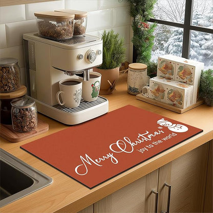 Findosom Christmas Dish Drying Mat, 12" x 20" Super Absorbent & Cuttable Dish Mat with Hello Sunshine Pattern, Hide Stain Drying Mat for Kitchen Counter Coffee Maker Dining Room Decoration, Red - Image 3