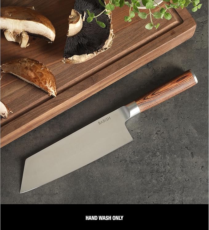 Babish 7.5-Inch Clef Knife – High-Carbon 1.4116 German Steel Kitchen Knife with Dark Pakka Wood Handle, Chef & Cleaver Hybrid for Chopping, Slicing & Prep, Full-Tang, Razor Sharp, Ergonomic Design