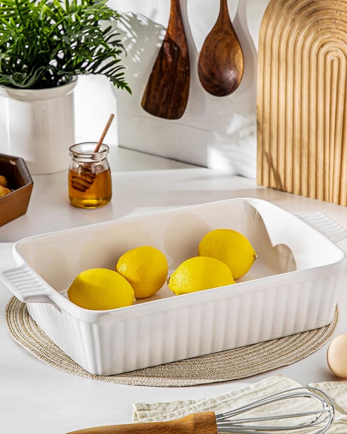 MALACASA 4.4 QT Baking Dish, 9x13 Large Casserole Dish for Oven, Ceramic Baking Pan, Rectangular Lasagna Pan Deep with Handles for Baking, Durable Microwave Oven Safe, Wedding Gift,White, Series BAKE-BAKE - Image 8