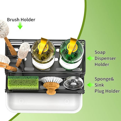 Cisily Black Sponge Holder for Kitchen, Sink Caddy Sink Organizer Rack for Kitchen Accessories with Drip Tray, Rustproof and Non-slip, Soap Dispenser Countertop Organizer Essentials for New Home - Image 6