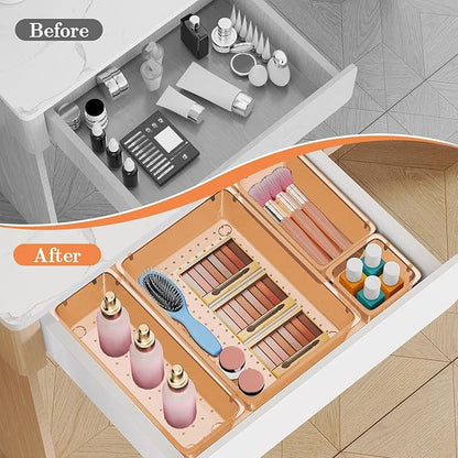 SpaceHacks 25 PCS Plastic Drawer Organizer Set, 4-Size Versatile Organizer Trays & Storage Bins for Makeup, Jewelry, and Gadgets in Bathroom, Bedroom and Office,Orange - Image 4
