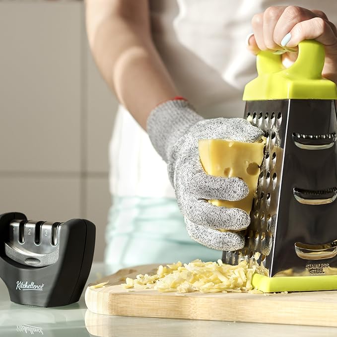 4-in-1 Kitchen Knife Accessories: 3-Stage Knife Sharpener Helps Repair, Restore and Polish Blades and Cut-Resistant Glove - Image 7