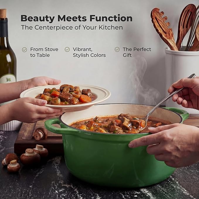 Zulay Kitchen 5 Quart Enameled Cast Iron Dutch Oven Pot with Lid – Premium Durability & Oven Safe up to 500°F – Heavy Duty Cookware Perfect for Bread Baking, Stews, Braising & Roasting – Green - Image 7
