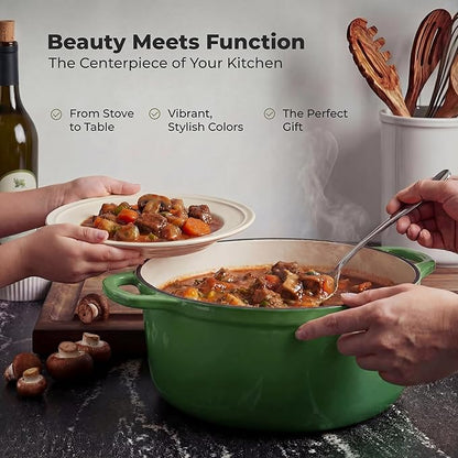 Zulay Kitchen 5 Quart Enameled Cast Iron Dutch Oven Pot with Lid – Premium Durability & Oven Safe up to 500°F – Heavy Duty Cookware Perfect for Bread Baking, Stews, Braising & Roasting – Green - Image 7