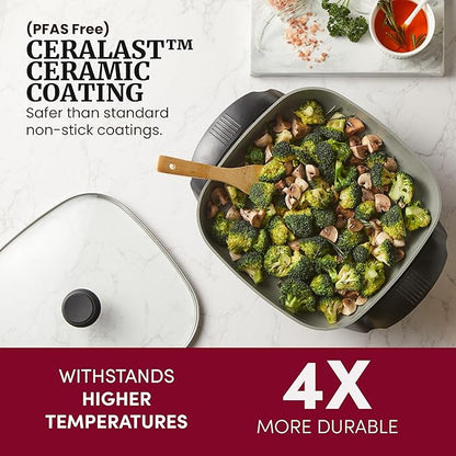 Elite Gourmet 12"x12"x2.15” Ceralast™ PFAS Free Ceramic Electric Skillet, Dishwasher Safe, Rapid Heat Up, 1200W, Dark Grey - Image 2