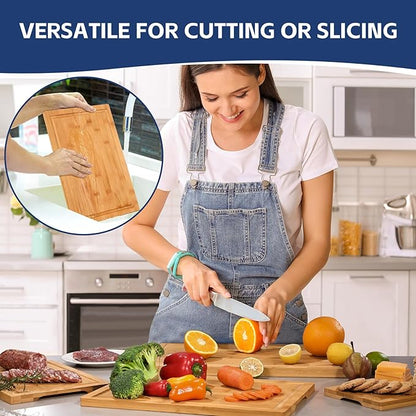 Hiware 3-piece Bamboo Cutting Boards for Kitchen, Heavy Duty Bamboo Cutting Board with Juice Groove, Wood Cutting Board Set for Meat, Vegetables - Image 6