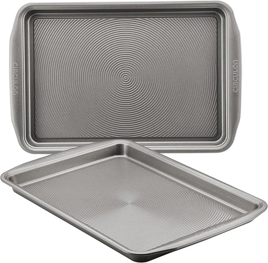 Circulon Bakeware Nonstick Cookie Pan Set, Cookie Sheets for Baking, 2-Piece, Gray by Circulon