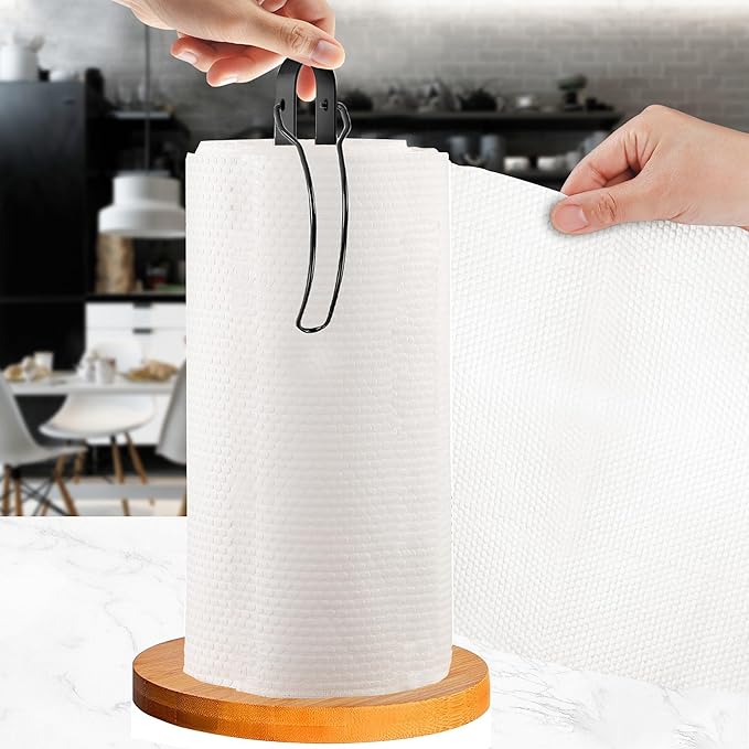 Wood Paper Towel Holder Countertop, TONLEA Kitchen Paper Towel Holder FreeStanding with Fixer for Kitchen and Bathroom Organization, Kitchen Roll Holder for Standard and Large Rolls - Image 7
