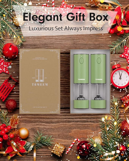 TOMEEM Upgraded Larger Capacity Electric Salt and Pepper Grinder Set Rechargeable with LED lights, Stainless Steel Automatic Pepper and Salt Grinder Refillable with 5 Adjustable Coarseness Green - Image 9