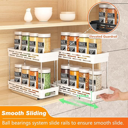 Pull Out Spice Rack Organizer for Cabinet, 2 Pack Slide Out Spice Racks Organizer, Spice Cabinet Organizers, Cabinet Size Need:12'' Highx11'' Deepx5'' Wide,Hold 10 Spice Jar Each Tier-2Tier, White - Image 5