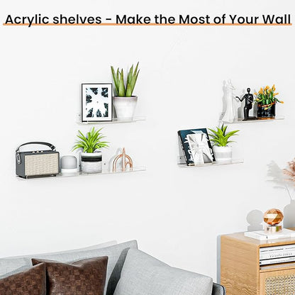 upsimples 4 Pack 15x6 Inches Acrylic Bathroom Shelves for Wall, Floating Bathroom Shelves Over Toilet, Storage Shelf for Toilet Paper, Towels and Toiletries, Clear - Image 5