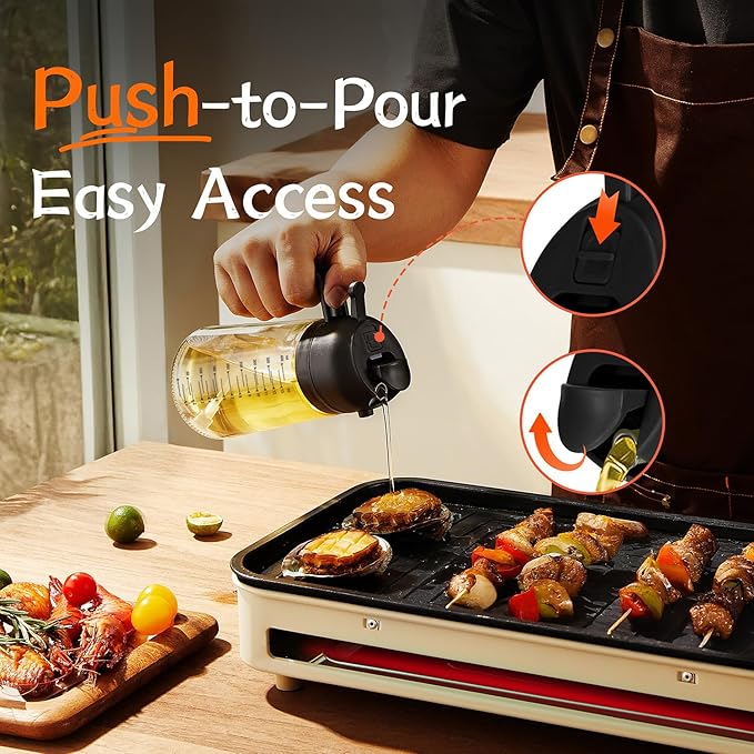 TrendPlain 16oz/470ml Glass Olive Oil Sprayer for Cooking – 2 in 1 Olive Oil Dispenser Bottle for Kitchen Gadgets and Air Fryer Accessories, Salad, BBQ - Black & Navy - Image 4
