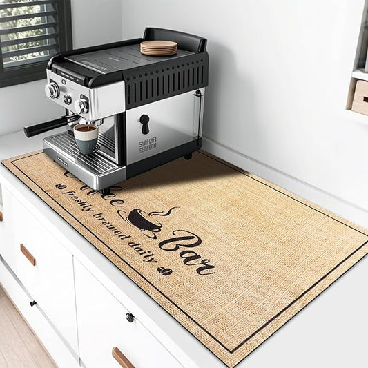 CooRug Absorbent Coffee Mat, Fashion Dish Drying Mat for Kitchen Counter Coffee Bar Accessories Espresso Machine Dish Rack 17" x 32" Beige by CooRug