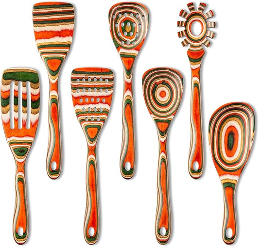 Gudamaye Pakkawood 7-Piece Red Wooden Cooking Utensils, Wooden Spoons for Cooking,Wooden Spoon Set, Wooden Kitchen Utensil set, Pakkawood kitchen Utensils for Serving, Bridal Shower Gifts by Gudamaye-WoodenUtensilsSets