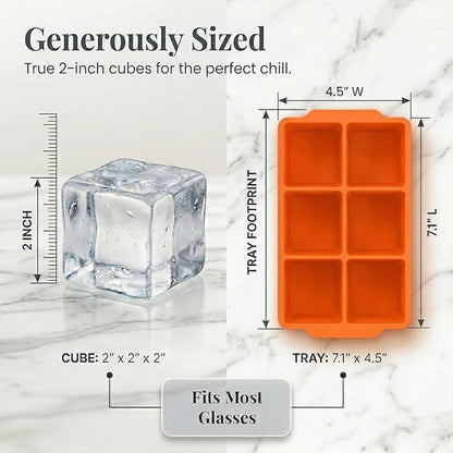 KitchFort Large Silicone Ice Cube Tray (2-Pack), Easy Release 2" Big Ice Cubes - Cocktail, Whiskey Ice Cubes Mold - Ice Trays for Freezer with Lid - Stackable Silicone Ice Tray - Orange - Image 8