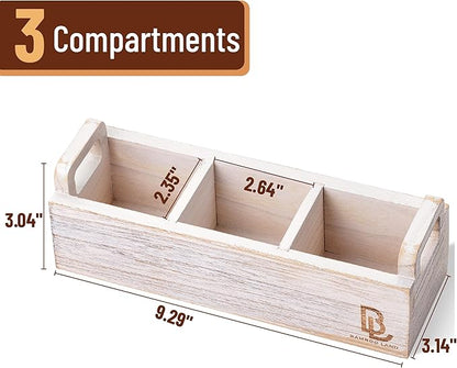 BAMBOO LAND- Wooden Tea Bag Organizer, 3 Slot Small Wooden Tea Bag Holder for Countertop, Small Storage Caddy Box for Tea Packets, Sugar Packet Holder, Kitchen Accessory for Home, Office, Coffee Bar