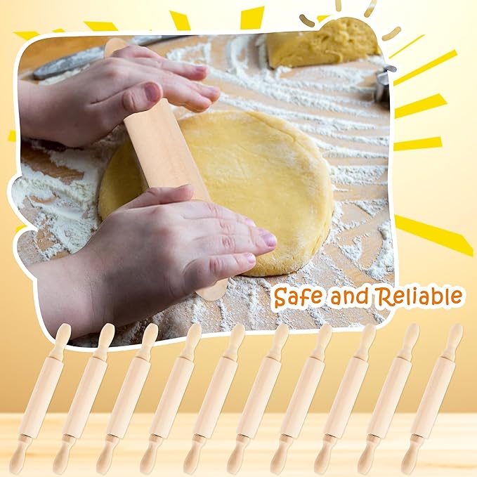 16 Pcs 8 Inch Mini Wooden Rolling Pins Small Wood Rolling Pin Wooden Roller for Girls and Boys Kitchen Baking Pastry Cake Cookie Chef Role-playing Game - Image 4