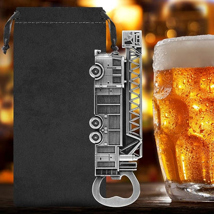 Fire Truck Bottle Opener – Firefighter Gifts for Men, Dad, Grandpa – Silver Fire Truckt-Shaped Bar Accessory with Gift Bag – Perfect for Birthday Fathers Day Christmas BBQ Camping