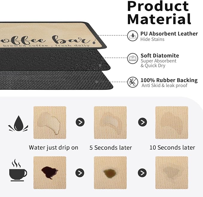 HotLive Coffee Mat - Absorbent Hide Stain Rubber Backed Dish Drying Mat for Kitchen Counter - Bar Mats for Countertops Accessories Fit Under Coffee Maker Espresso Machine - Image 2