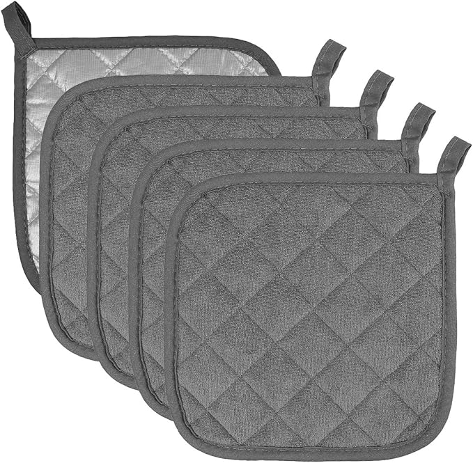 Pot Holders Cotton Made Machine Washable Heat Resistant Potholder, Pot Holder, Hot Pads, Trivet for Cooking and Baking (5, Dark Grey) by Joyhalo