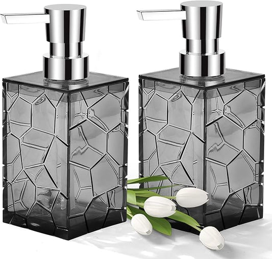 2 Pack Clear Grey Rust Proof Soap Dispenser, Acrylic Plastic Hand Soap Lotion Dispenser Set for Bathroom&Kitchen