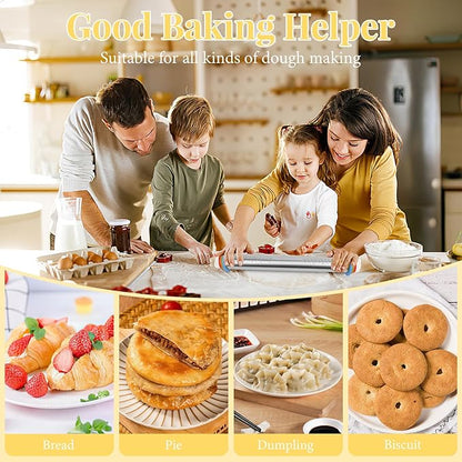 Adjustable Rolling Pin with 4 Thickness Rings for Baking, 17” Stainless Steel Dough Roller with Clear Measurement Markings for Pizza, Fondant, Pie, Cookies, Baking Supplies, Pastry, Pasta - Image 6