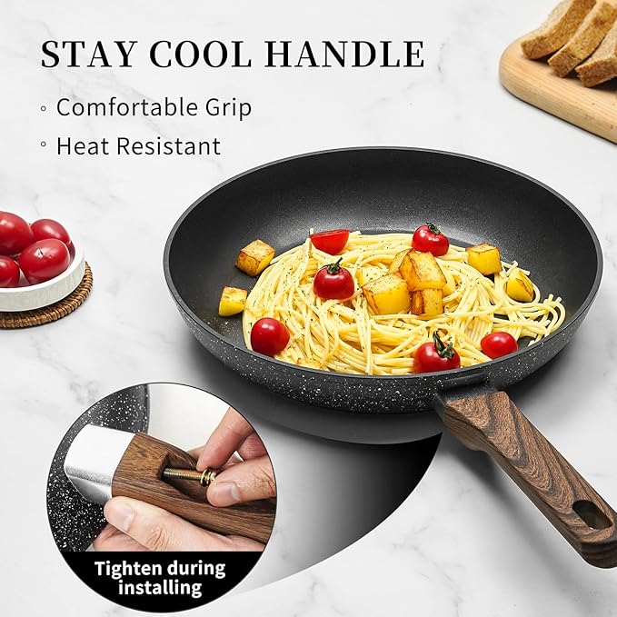 Frying Pan Nonstick - 9.5 Inch Frying Pan,Non Stick Skillet Egg Omelette Pan, Black Nonstick Non Toxic Cooking Pan,Oven Safe, Induction Compatible, PFOA Free - Image 7