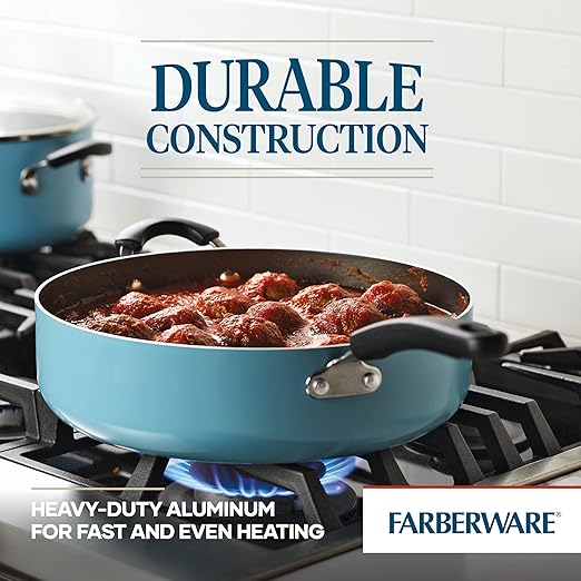 Farberware Cookstart DiamondMax Nonstick Jumbo Cooker with Lid and Helper Handle, Dishwasher Safe, 6 Quart - Aqua - Image 5