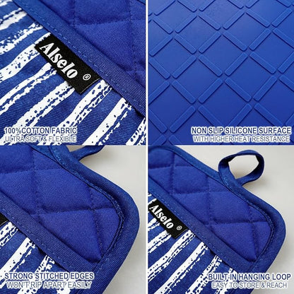 Alselo Silicone Pot Holders Set of 3 Heat Resistant & Non Slip Potholders, Professional Oven Hot Pads with Pockets Mitts for Kitchen Cooking Baking Barbecue (Cobait Blue, 3) - Image 3