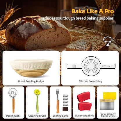 Pre-Seasoned Cast Iron Dutch Oven Pot with Skillet Lid, 5 Qt Bread Dutch Oven Includes Proofing Basket Sourdough Starter Kit for Bread Baking, Camping, Frying and Braising - Image 3
