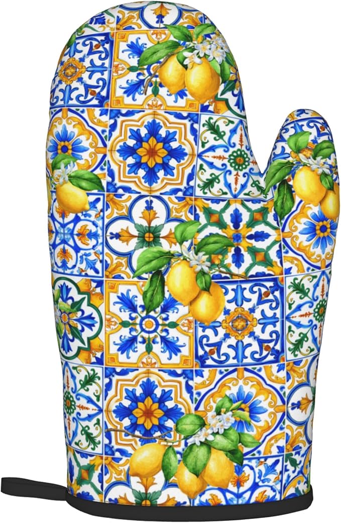 Lemon Oven Mitts - Summer Kitchen Mitts Pot Holders Teal Blue and Yellow Hot Mitts Boho Floral Hot Pads Sets of 2 for Cooking Baking Grilling - Image 8