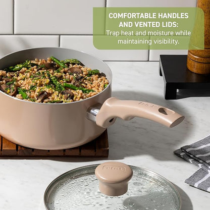 T-Fal Refresh Ceramic Nonstick Cookware Set, 12-Piece Ceramic Pots and Pans Set, Oven Safe to 350°F, Includes Stockpot, Griddle, Frying Pans, & Utensils, Dusty Rose - Image 5