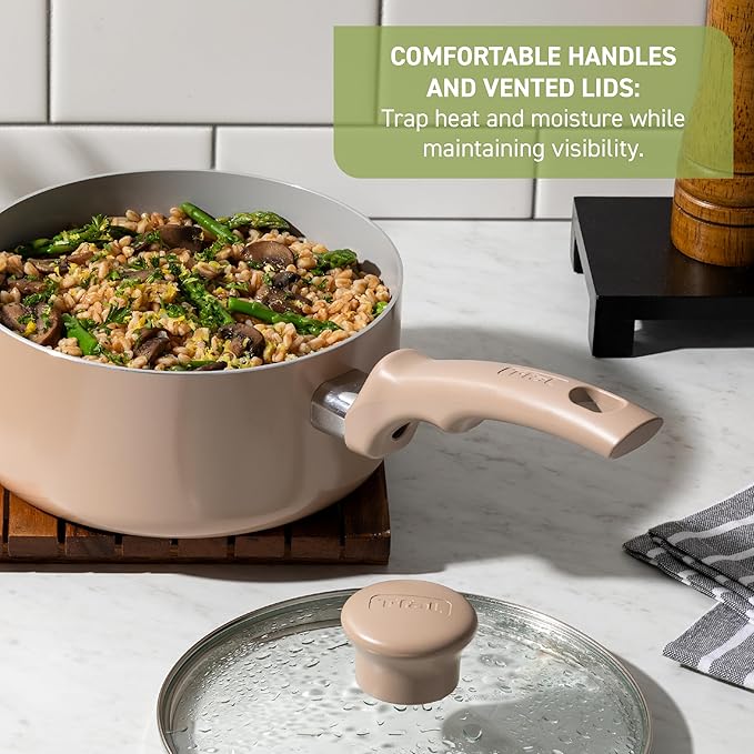 T-Fal Refresh Ceramic Pots and Pans Set, 20-Piece Nonstick Cookware Set, Stockpot, Griddle, Frying Pans, Utensils, Moon Grey - Image 5