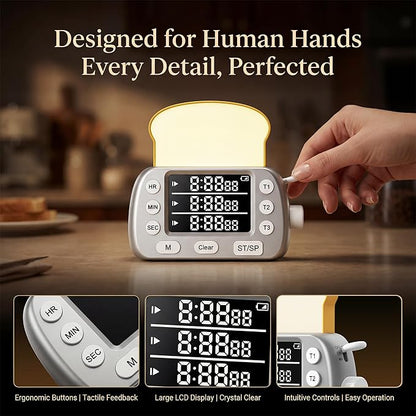 Digital Kitchen Timer for Cooking - 3-Channel Magnetic Countdown Timers with Memory Preset for Baking, Toaster, Eggs Includes Memo Notes (Silver)