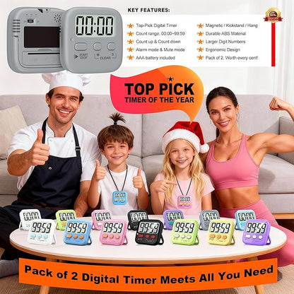 Antonki 2 Pack Digital Timer for Kids, Magnetic Countdown Kitchen Timers for Cooking, Egg, Classroom, Teacher, Exercise, Study, Oven - Battery Included - Image 8