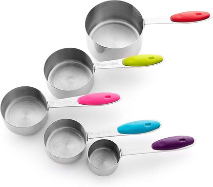 Bellemain Stainless Steel Measuring Cups Set of 5 – Nesting Metal Measuring Cups for Kitchen – Dry & Liquid Measurements (ML & OZ), Dishwasher Safe, Ergonomic Design with Colored Handles - Image 3