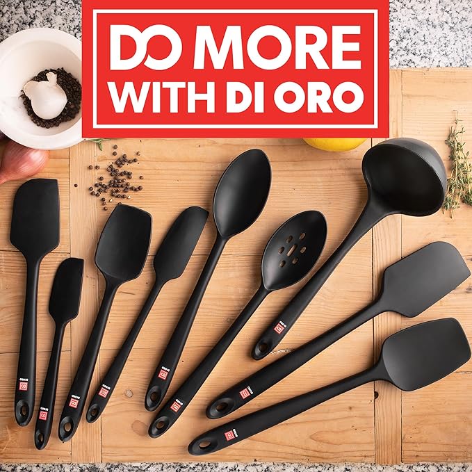 DI ORO Silicone Spatula Set - Rubber Kitchen Spatulas for Baking, Cooking, & Mixing - 600°F Heat-Resistant & BPA Free Silicone Scraper Spatulas for Nonstick Cookware - Dishwasher Safe (3pc, Black) - Image 8
