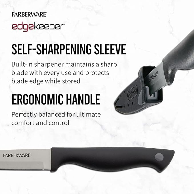 Farberware Edgekeeper 4.5-Inch Fine Edge Utility Knife with Self-Sharpening Blade Cover, High Carbon-Stainless Steel Kitchen Knife with Ergonomic Handle, Razor-Sharp Knife, Black - Image 4