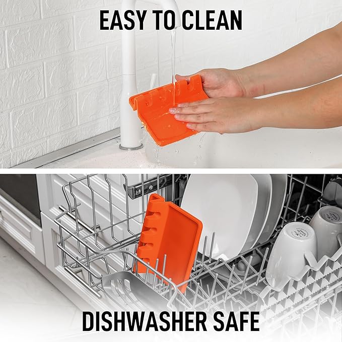 Zulay Kitchen Silicone Utensil Rest with Drip Pad for Multiple Utensils - BPA-Free, Heat-Resistant Spoon Rest & Spoon Holder for Stove Top - Kitchen Utensil Holder for Ladles & Tongs - Orange - Image 7