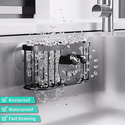 HapiRm Sink Caddy Sponge Holder - 2 Installation Ways Kitchen Sink Organizer with Smiley Face Sponge Holder, Stainless Steel Kitchen Caddy - Black - Image 4