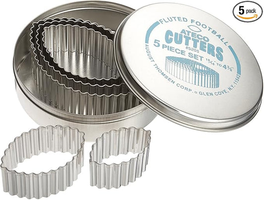 Ateco Fluted Edge Football Cutters in Graduated Sizes, Stainless Steel, 5 Pc Set