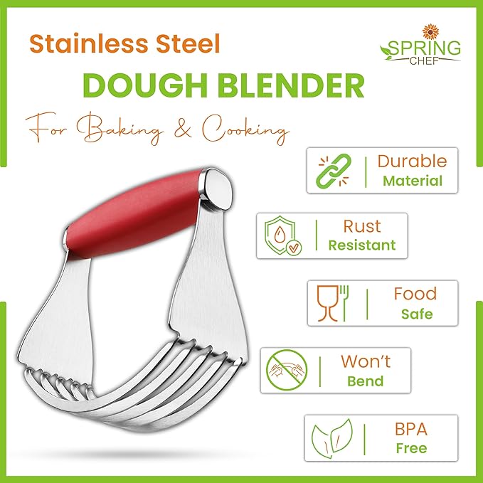 Spring Chef XL Stainless Steel Pastry Cutter Tool for Baking - Heavy Duty Dough Blender - Butter & Dough Cutter Tool with Sharp Blades - Pastry Blender for Easy Mixing - Dishwasher Safe - Red - Image 2
