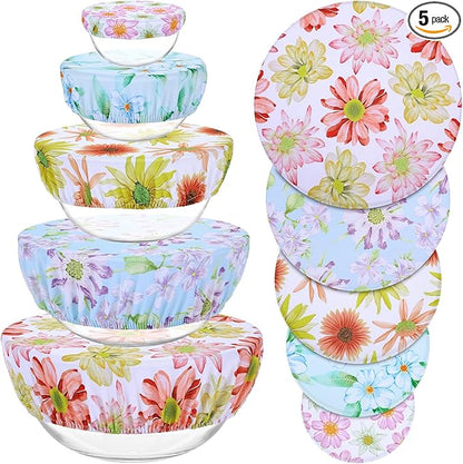 5 Pieces Bowl Covers Reusable, 5 Size Elastic Cloth Bowl Covers for Bread Proofing Stretch Food Covers Washable for Food Fruits Leftover (Daisy) by Revahope