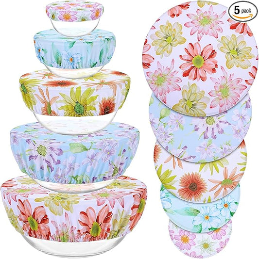 5 Pieces Bowl Covers Reusable, 5 Size Elastic Cloth Bowl Covers for Bread Proofing Stretch Food Covers Washable for Food Fruits Leftover (Daisy) by Revahope