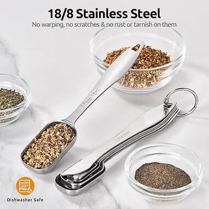 U-Taste Narrow Square Measuring Spoons: 18/8 Stainless Steel Kitchen Measure Teaspoon Tablespoon with Leveler, Polygon Rectangular Metal Jar Scoop for Baking Cooking, Coffee, Spice, Powder (Set of 8) - Image 3