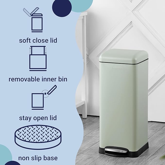 happimess HPM1007E Betty Retro 8-Gallon Step-Open Trash Can with Soft-Close Lid, Fingerprint Resistant, Modern, Minimalistic for Home, Kitchen, Laundry Room, Office, Bedroom, Bathroom, Mint Green - Image 3